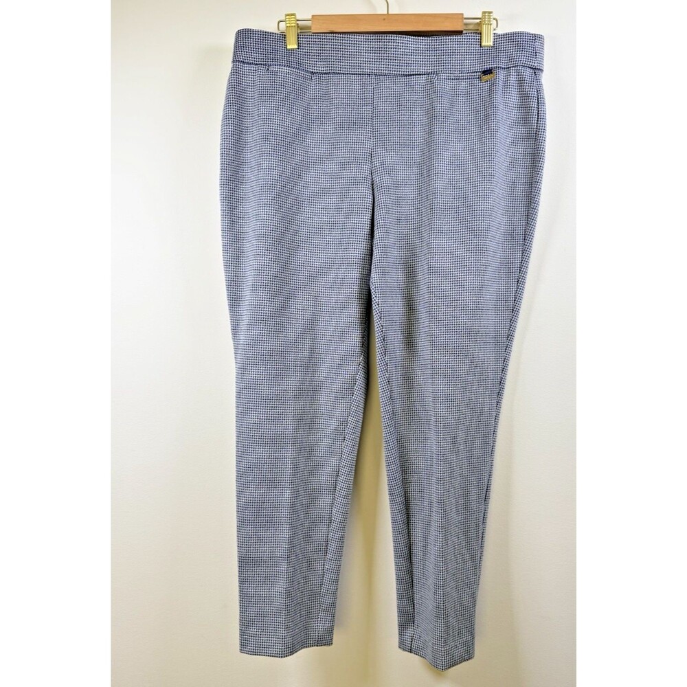 Anne Klein Blue/White Houndstooth Ankle Pants Machine Washable - Women's XL